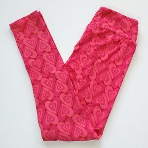 Lularoe Valentine Heart Leggings One Size OS Pink Red NWT